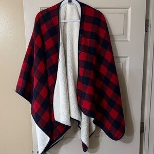 Lands' End Cozy White Lined Poncho